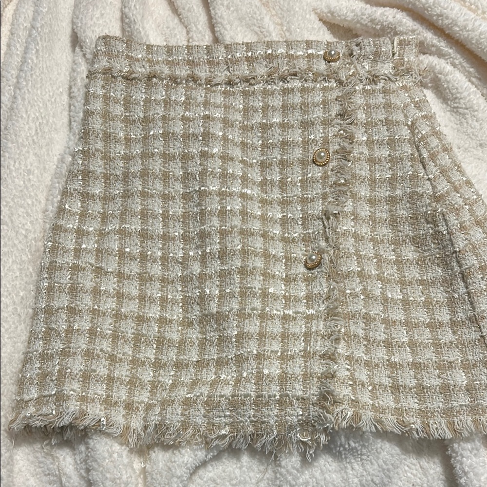 Plaid Beige Tweed Skirt